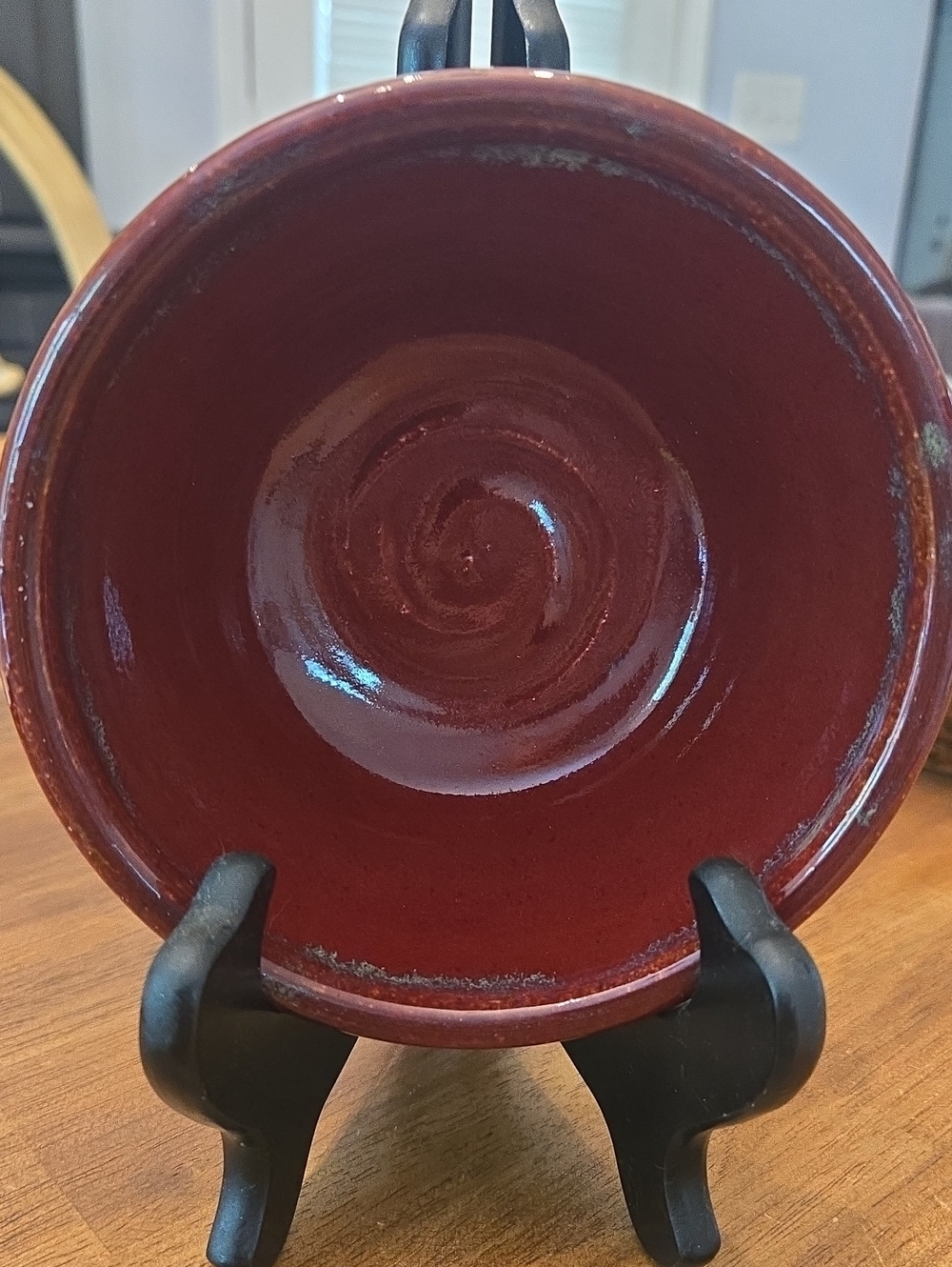 Artist Unknown Handcrafted Deep Red Ceramic Bowl - Home Art